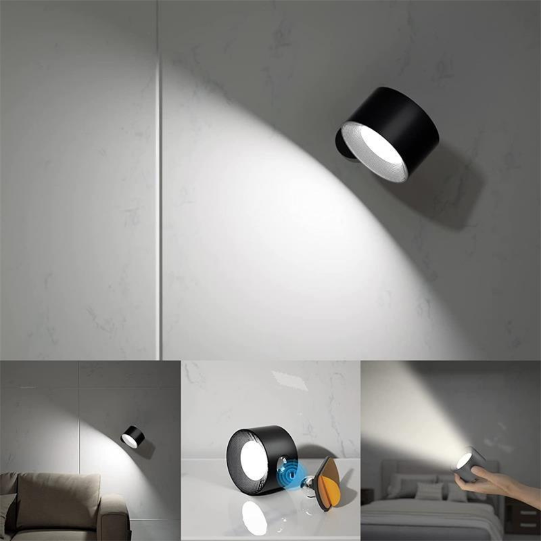 Lampe murale rechargeable – pivotante à 360°, sans fil et polyvalente
