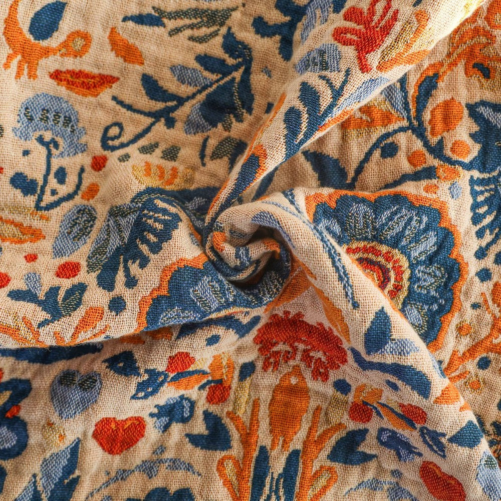 Couverture en Coton avec Design Floral d'Oiseaux