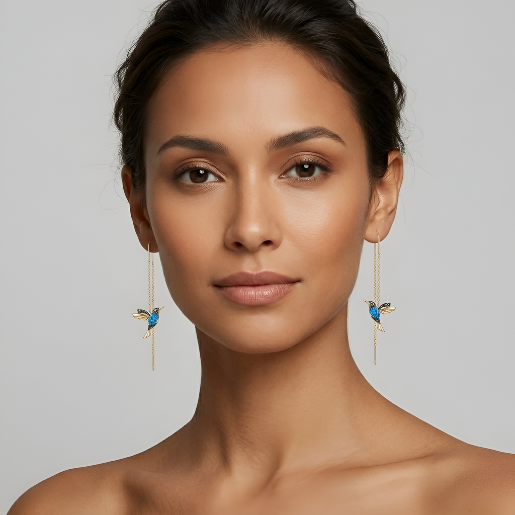 Evelyn - Boucles d'oreilles pendantes avec breloques d'oiseaux fantaisistes