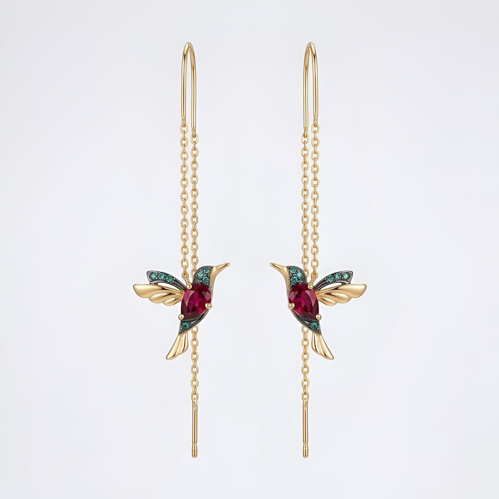 Evelyn - Boucles d'oreilles pendantes avec breloques d'oiseaux fantaisistes