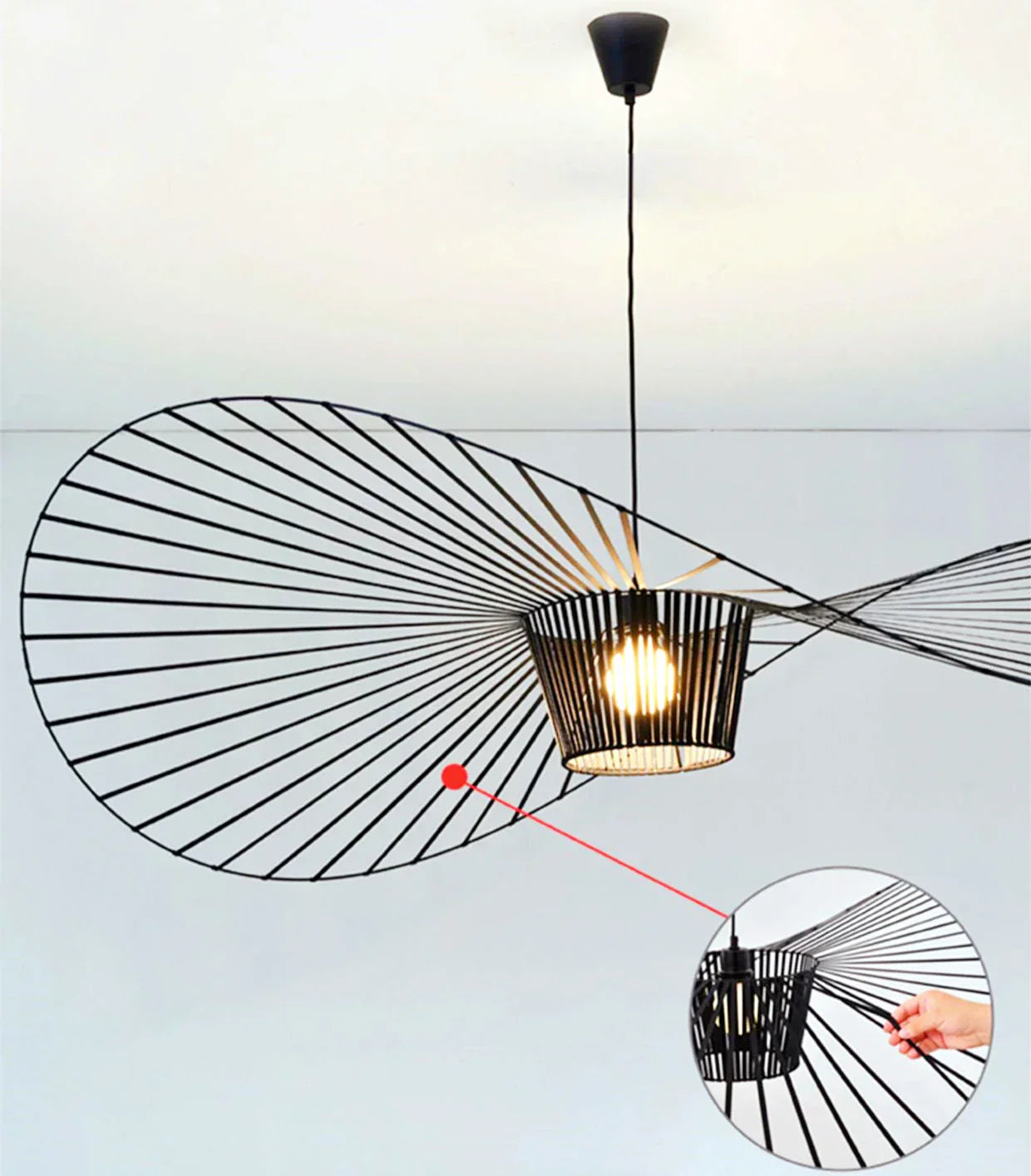 Lampe Suspendue Noire en Forme de Chapeau – Élégance Moderne