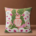 Housse de coussin à pompons pour chien rose blush