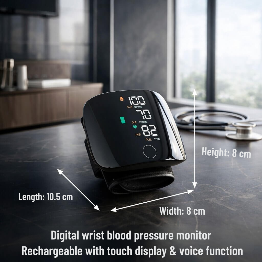 Tensiomètre pour poignet | Écran tactile avec fonction vocale | Rechargeable | Vitalensa