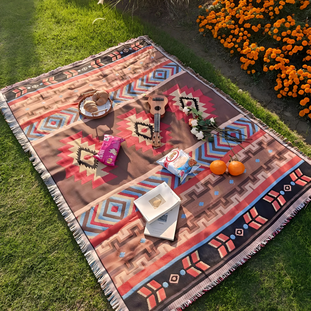 Couverture de pique-nique bohème - Couverture de camping à carreaux fabriquée en tissu de haute qualité pour les activités en extérieur