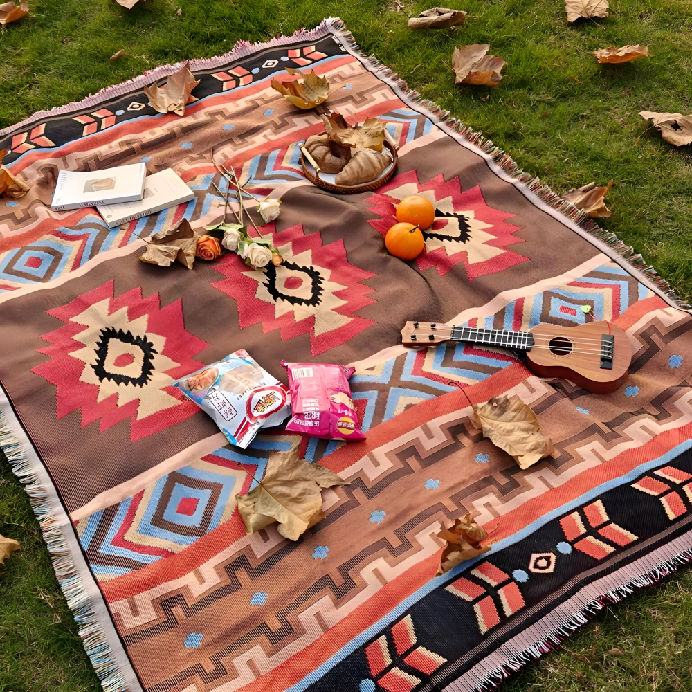 Couverture de pique-nique bohème - Couverture de camping à carreaux fabriquée en tissu de haute qualité pour les activités en extérieur