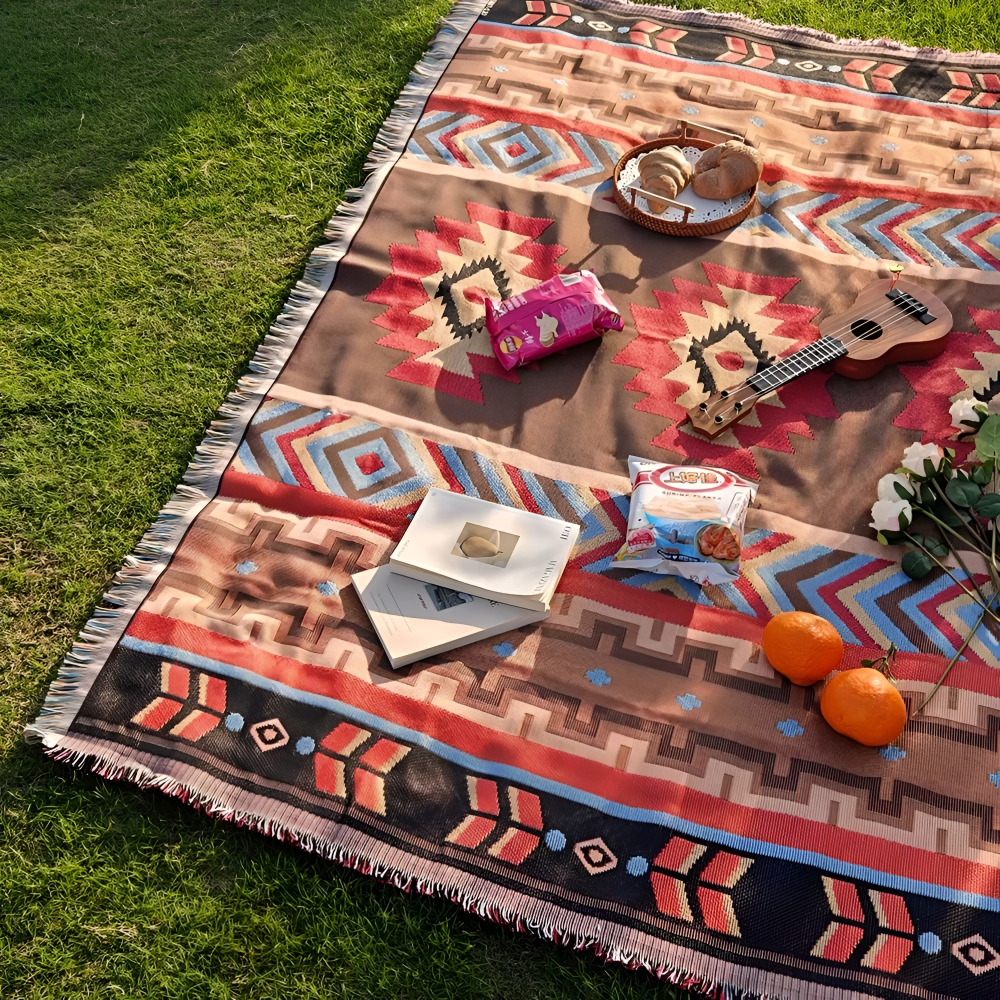Couverture de pique-nique bohème - Couverture de camping à carreaux fabriquée en tissu de haute qualité pour les activités en extérieur