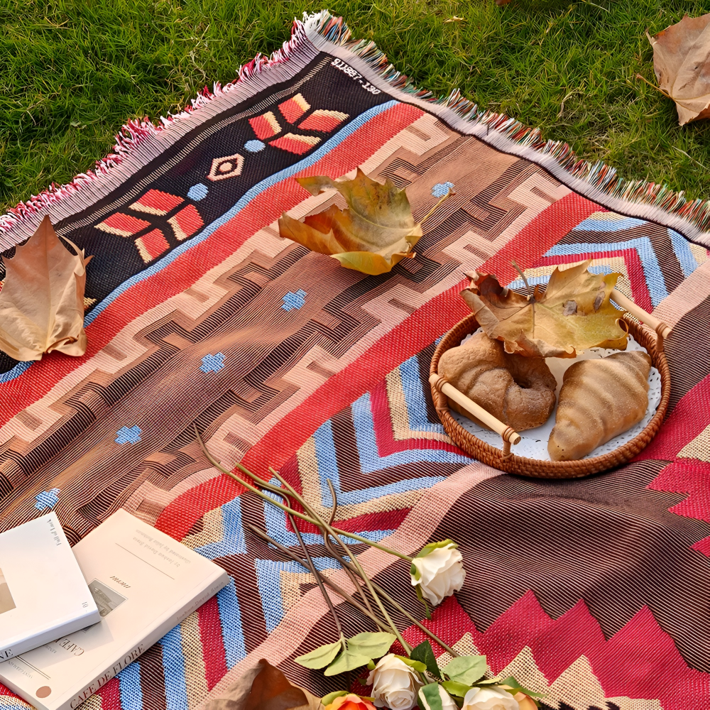 Couverture de pique-nique bohème - Couverture de camping à carreaux fabriquée en tissu de haute qualité pour les activités en extérieur