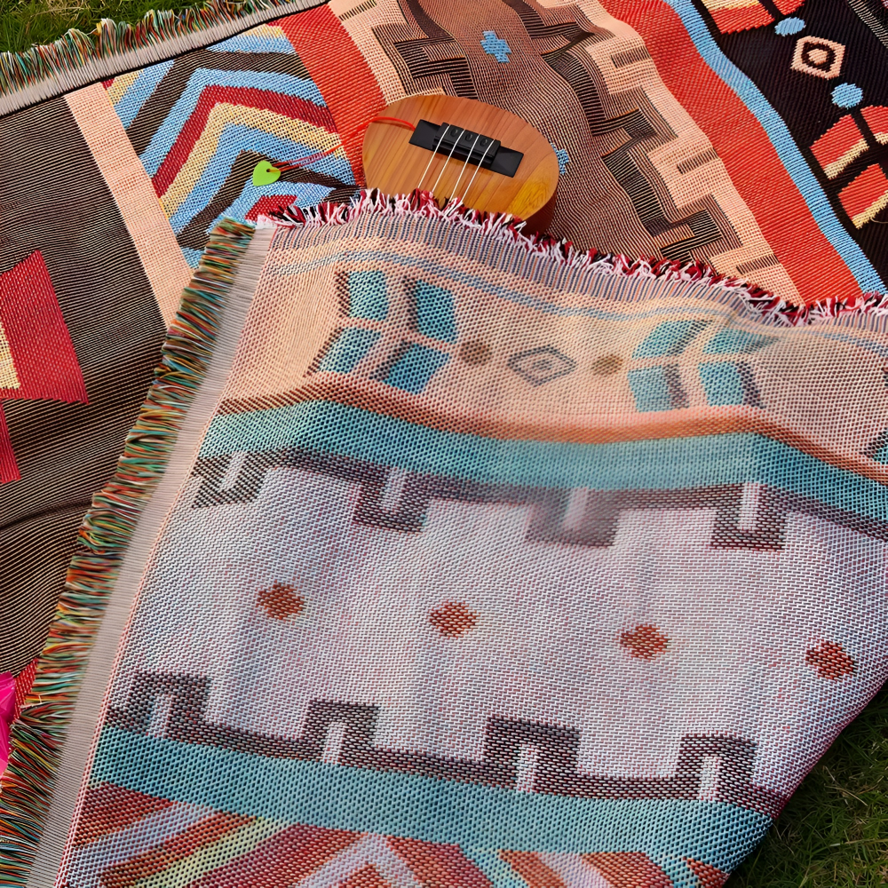 Couverture de pique-nique bohème - Couverture de camping à carreaux fabriquée en tissu de haute qualité pour les activités en extérieur
