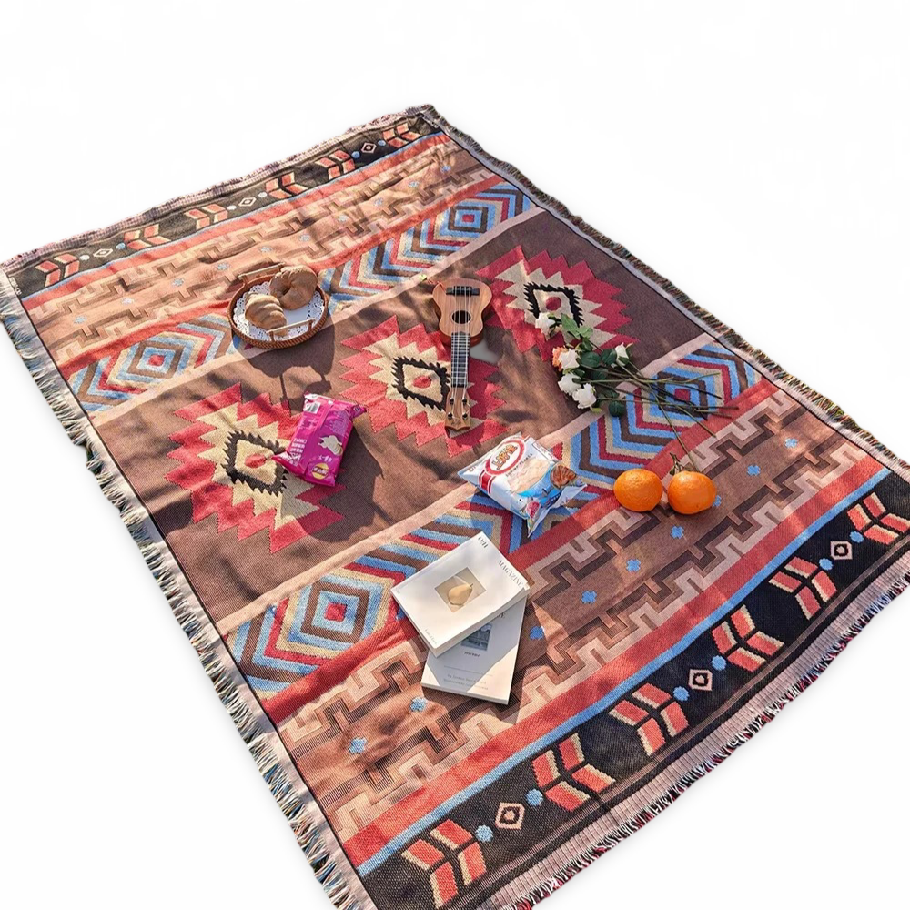 Couverture de pique-nique bohème - Couverture de camping à carreaux fabriquée en tissu de haute qualité pour les activités en extérieur