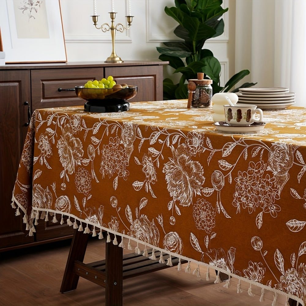 Nappe Florale Boho en Fleurs Paon avec Franges