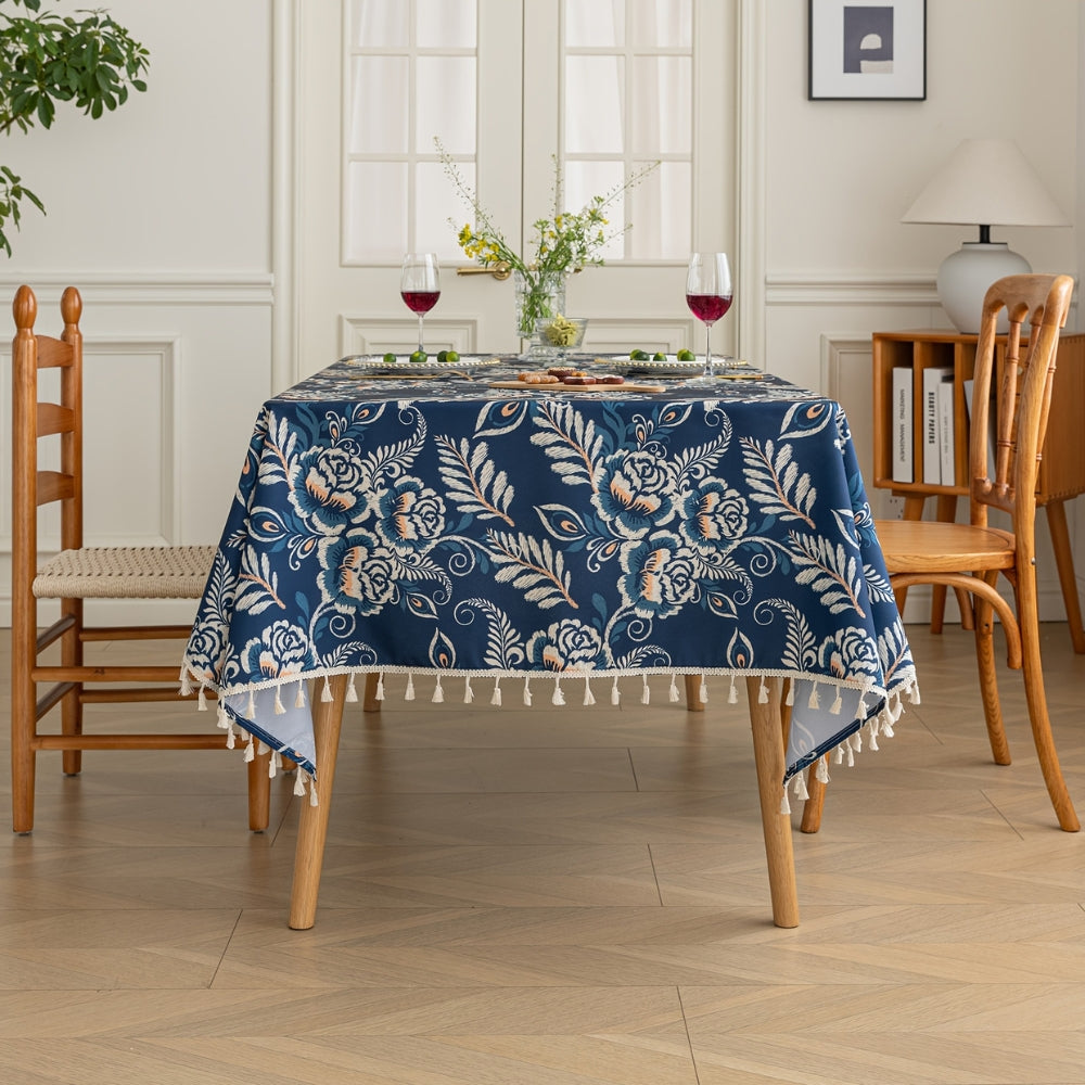 Nappe Florale Boho en Fleurs Paon avec Franges