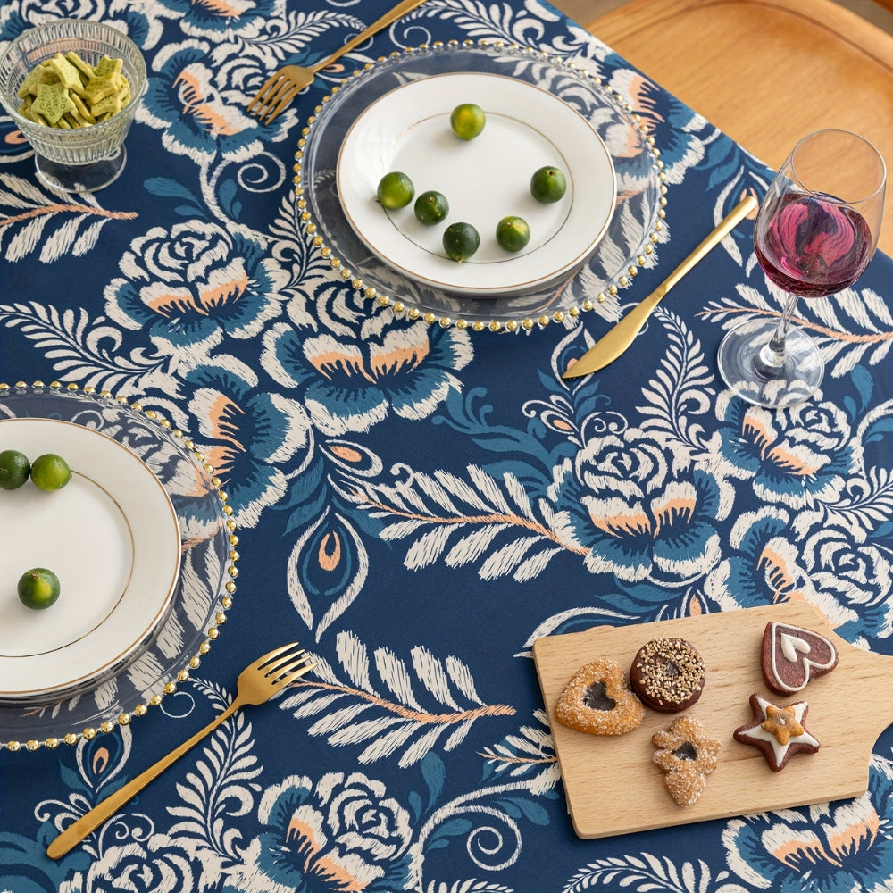 Nappe Florale Boho en Fleurs Paon avec Franges