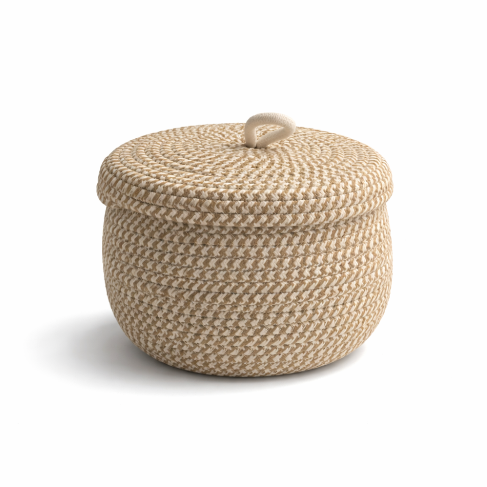 Panier de Rangement Boho avec Couvercle – Boîte de Rangement Tissée pour Bijoux – Ronde