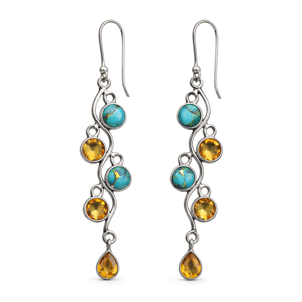 Olivia - Boucles d'oreilles pendantes turquoise style bohème