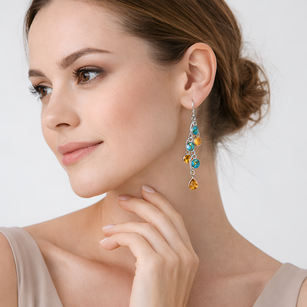 Olivia - Boucles d'oreilles pendantes turquoise style bohème