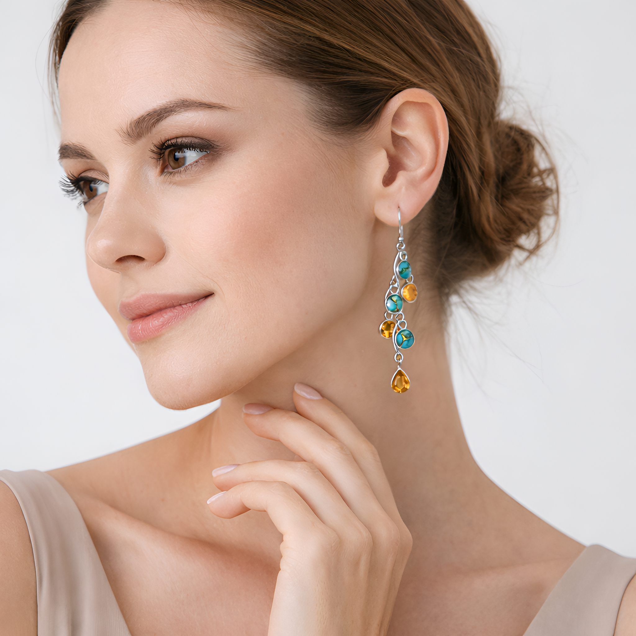 Olivia - Boucles d'oreilles pendantes turquoise style bohème