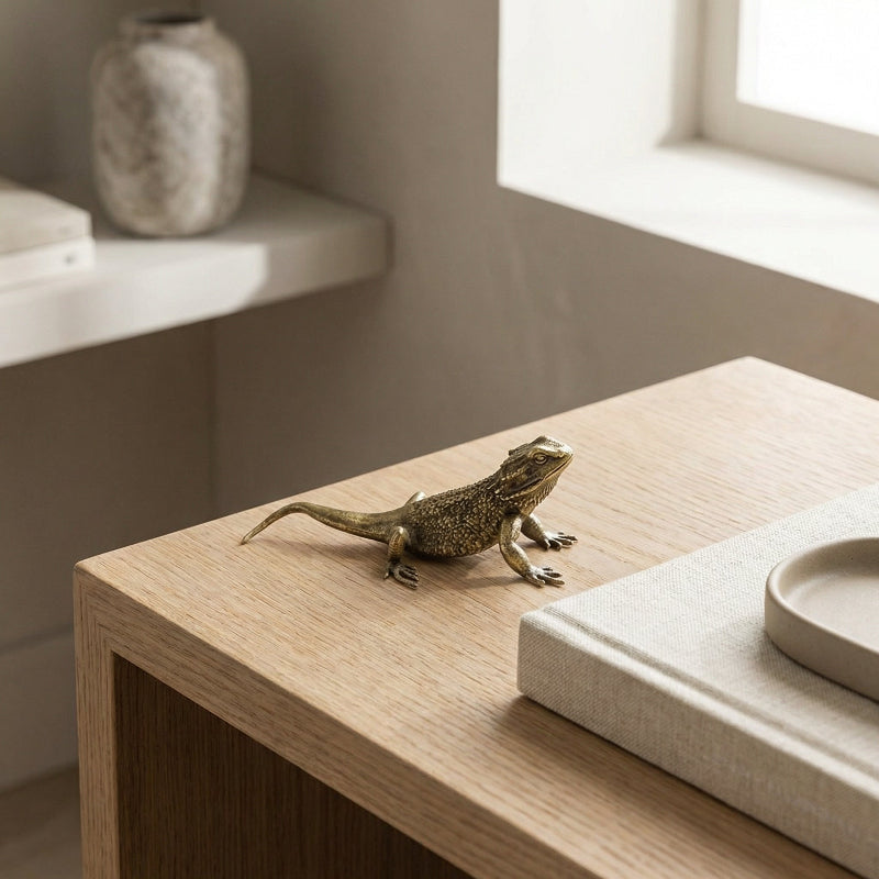 ZENWOVEN – Figurine de Lézard en Laiton Élégante pour Bureau et Décoration d'Intérieur