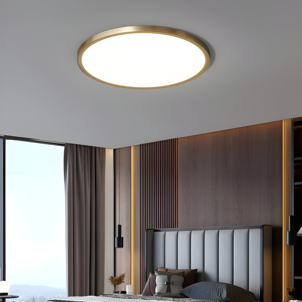 Plafonnier rond LED ultrafin en bronze – design élégant et moderne