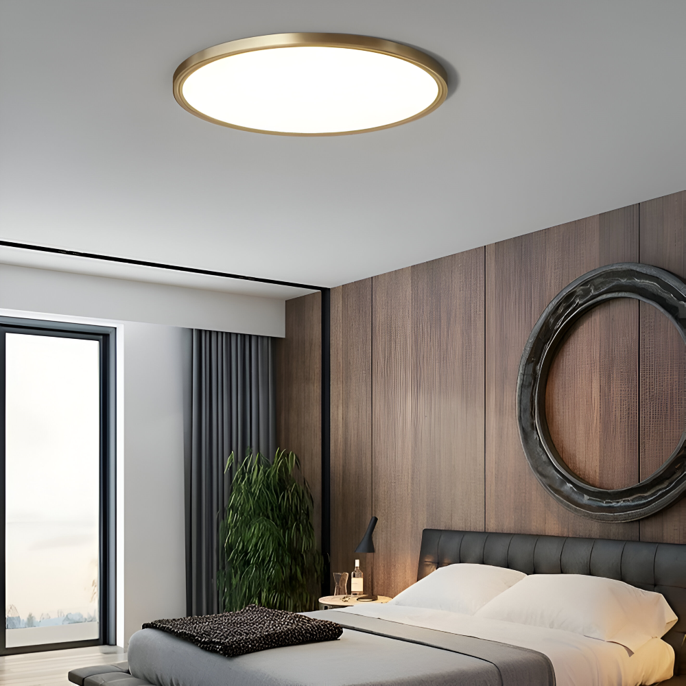 Plafonnier rond LED ultrafin en bronze – design élégant et moderne