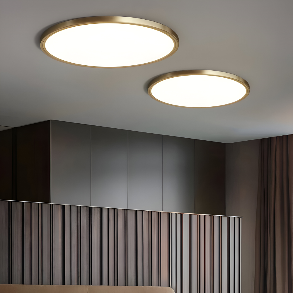 Plafonnier rond LED ultrafin en bronze – design élégant et moderne