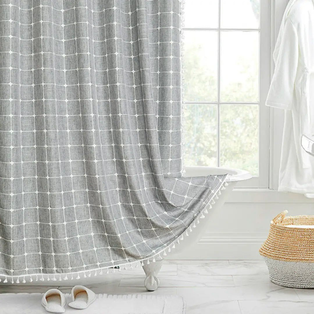 LINENCOVE – Rideau de douche bohémien en lin avec pompons et design étanche