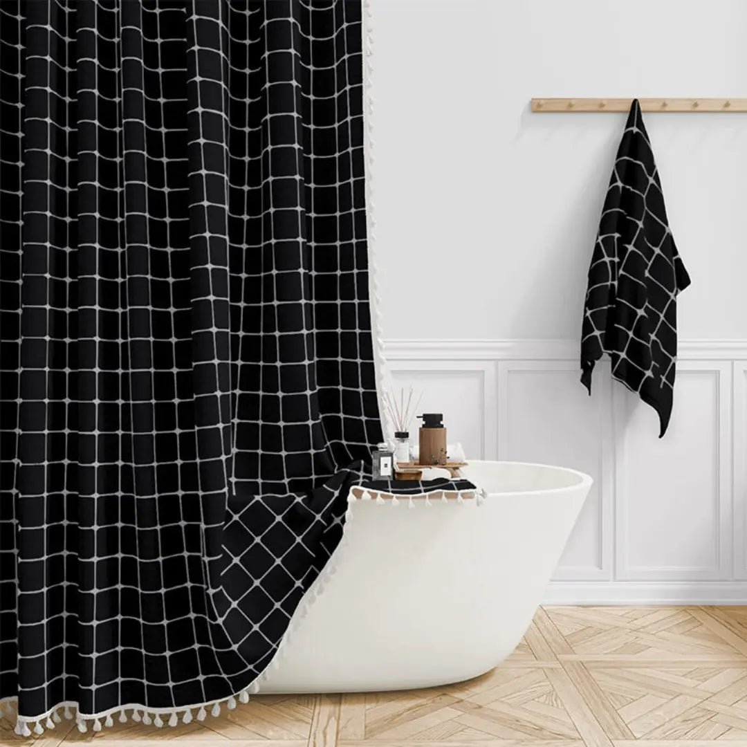 LINENCOVE – Rideau de douche bohémien en lin avec pompons et design étanche
