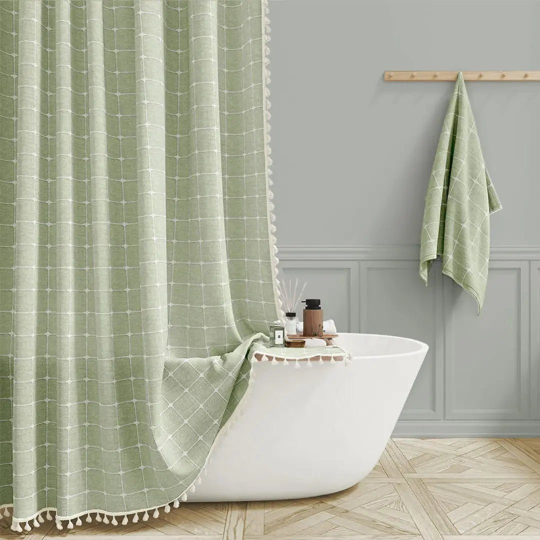 LINENCOVE – Rideau de douche bohémien en lin avec pompons et design étanche