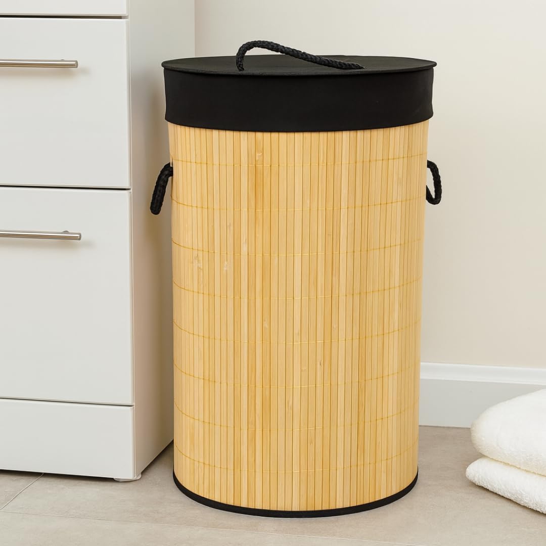 Panier à linge en bambou avec couvercle 60 L