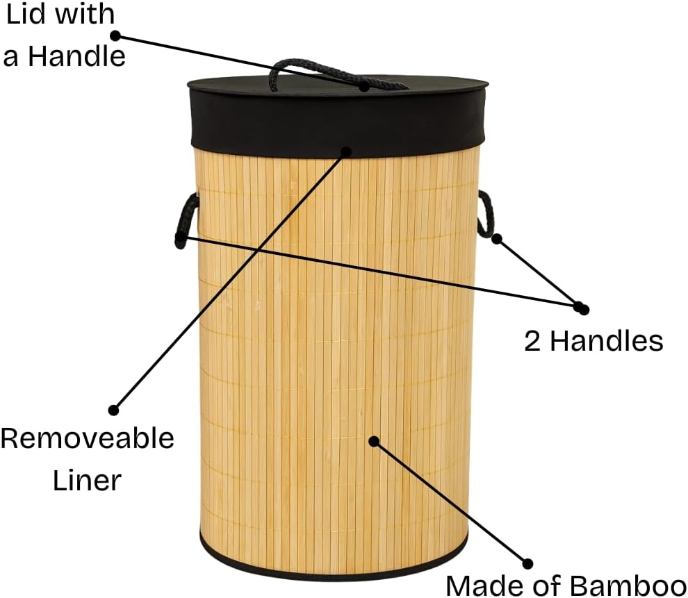 Panier à linge en bambou avec couvercle 60 L