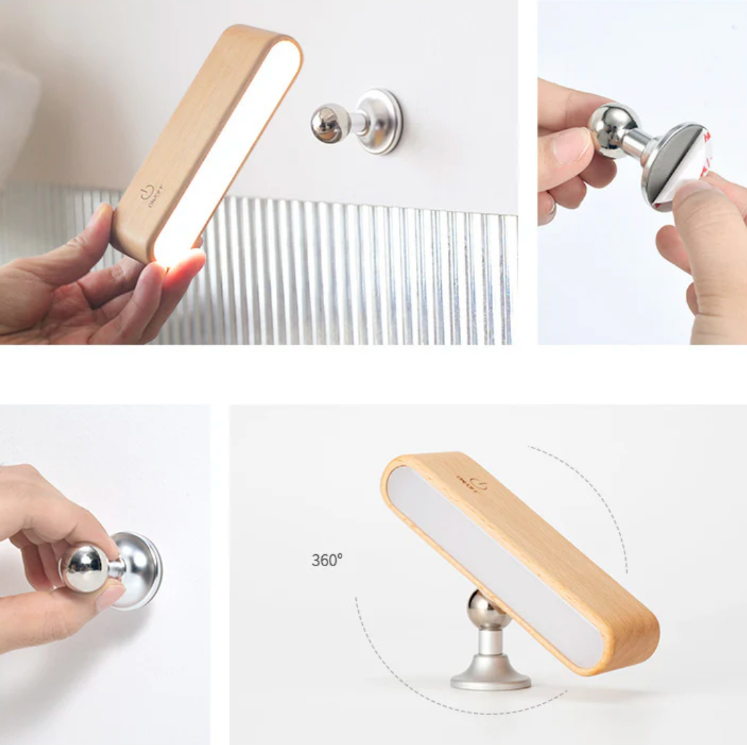 Lampe de bureau en bois massif avec chargement magnétique