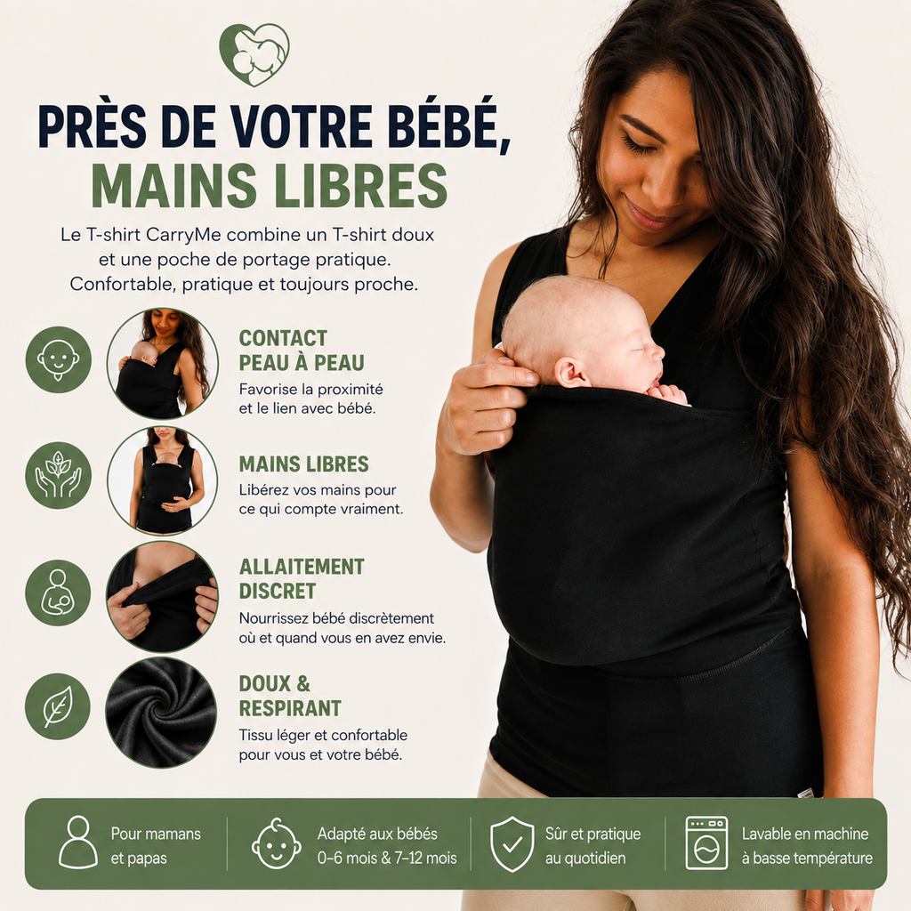 CarryMe T-shirt de Portage pour Bébé – T-shirt Confortable avec Fonction d'Allaitement