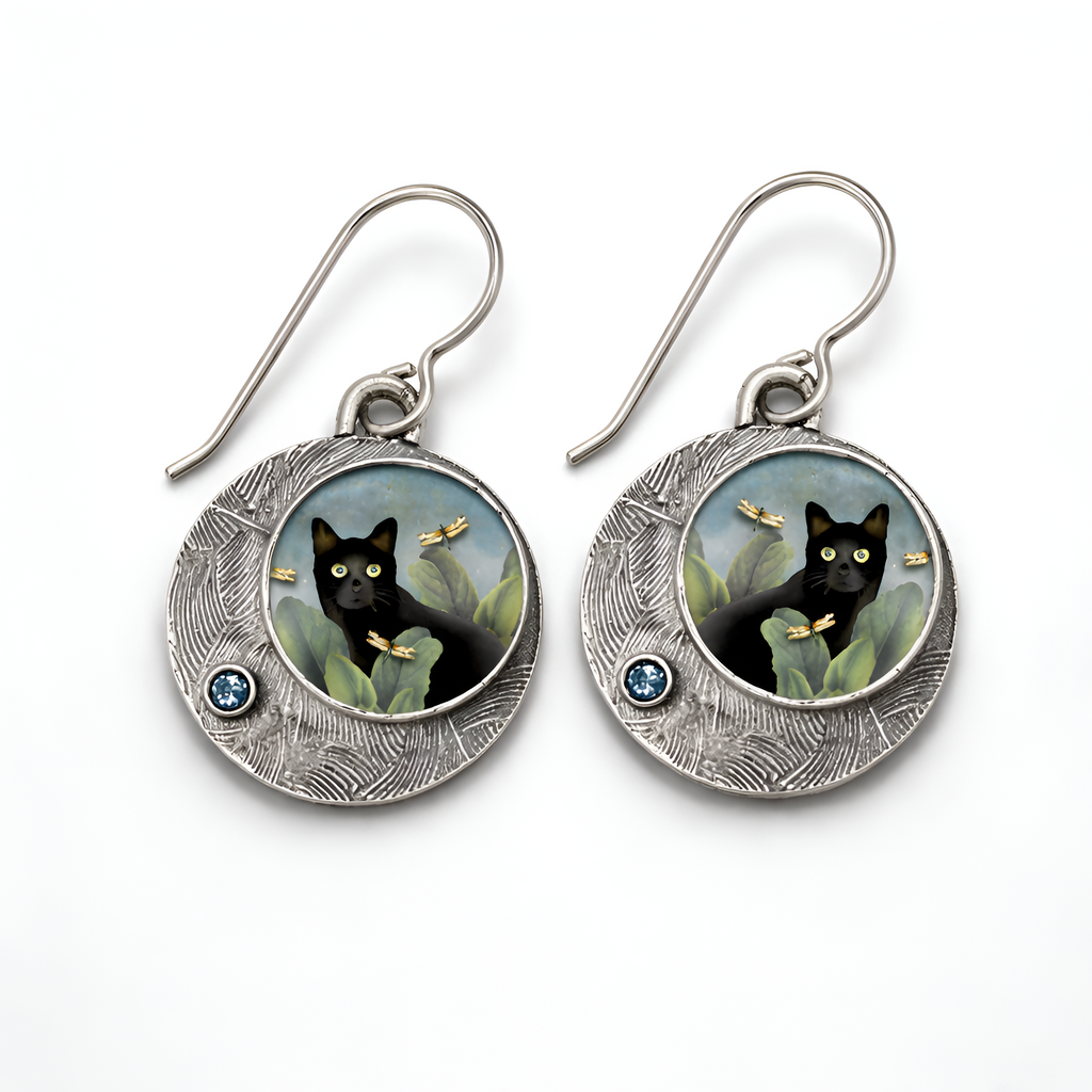 Étienne - Boucles d'oreilles pendantes géométriques en forme de chat