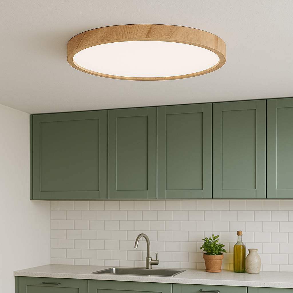 Lampe de plafond minimaliste à texture bois