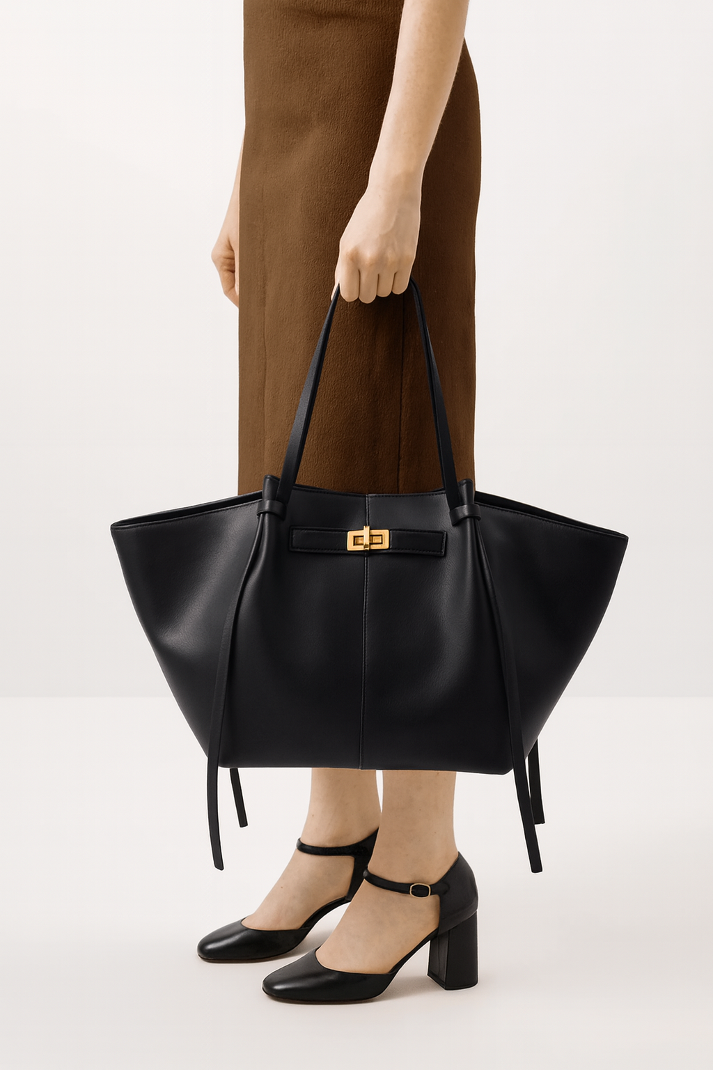Grand sac à main Lyra en cuir PU noir