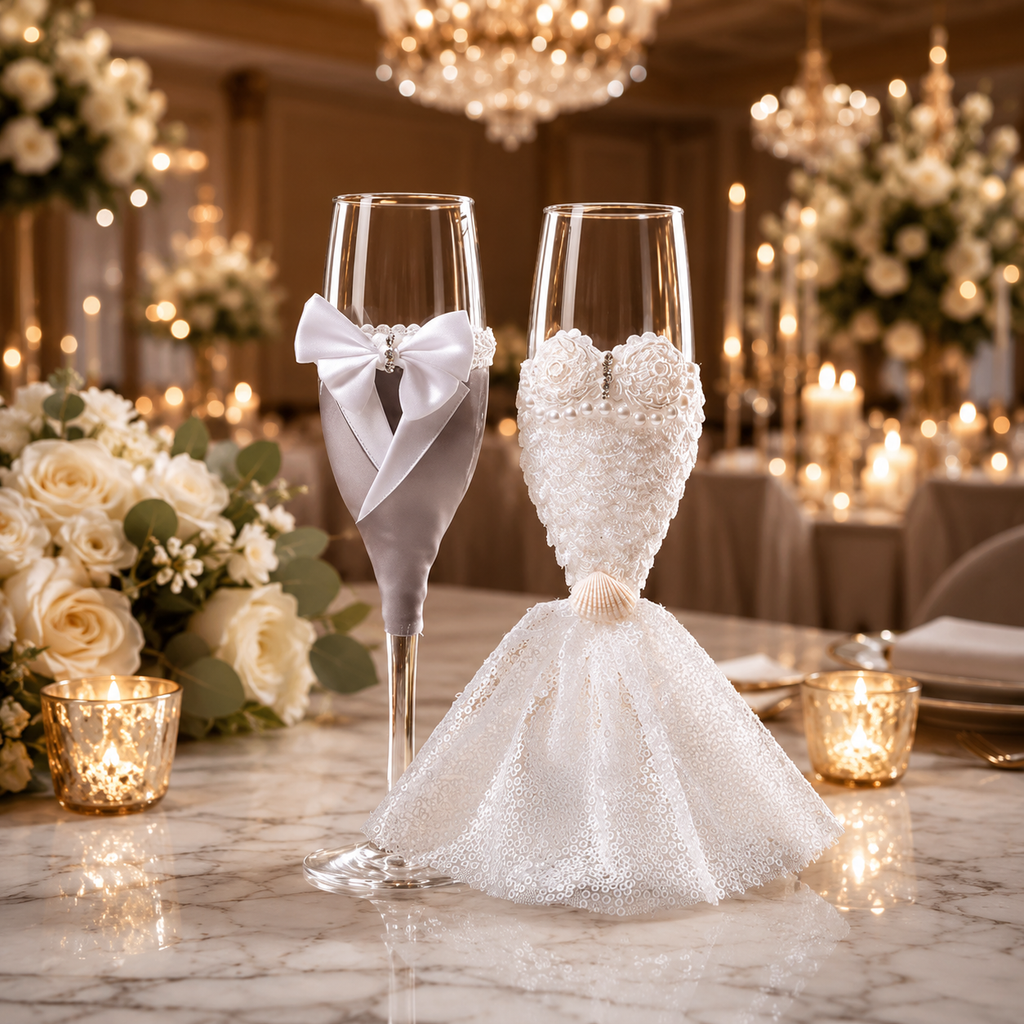 Verres à champagne Décoratifs pour Mariage 2 Pack