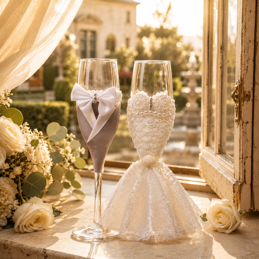 Verres à champagne Décoratifs pour Mariage 2 Pack