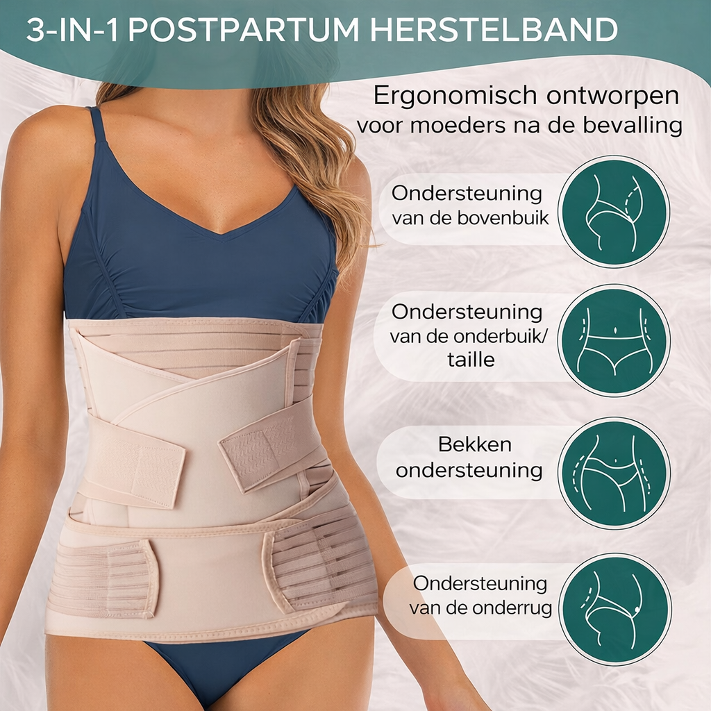 Ceinture Postpartum 3-en-1 – Soutien Confortable et Ajustable pour la Récupération Après l'Accouchement