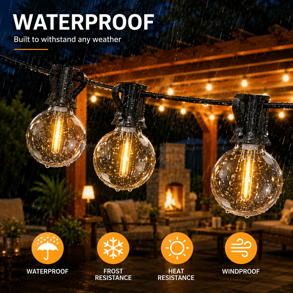Guirlande lumineuse extérieure avec ampoules globe G40 pour terrasse et jardin