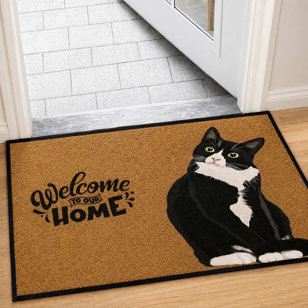 PurrEntry – Tapis de Porte en Flanelle Douce avec Motif de Chat et Fond Antidérapant