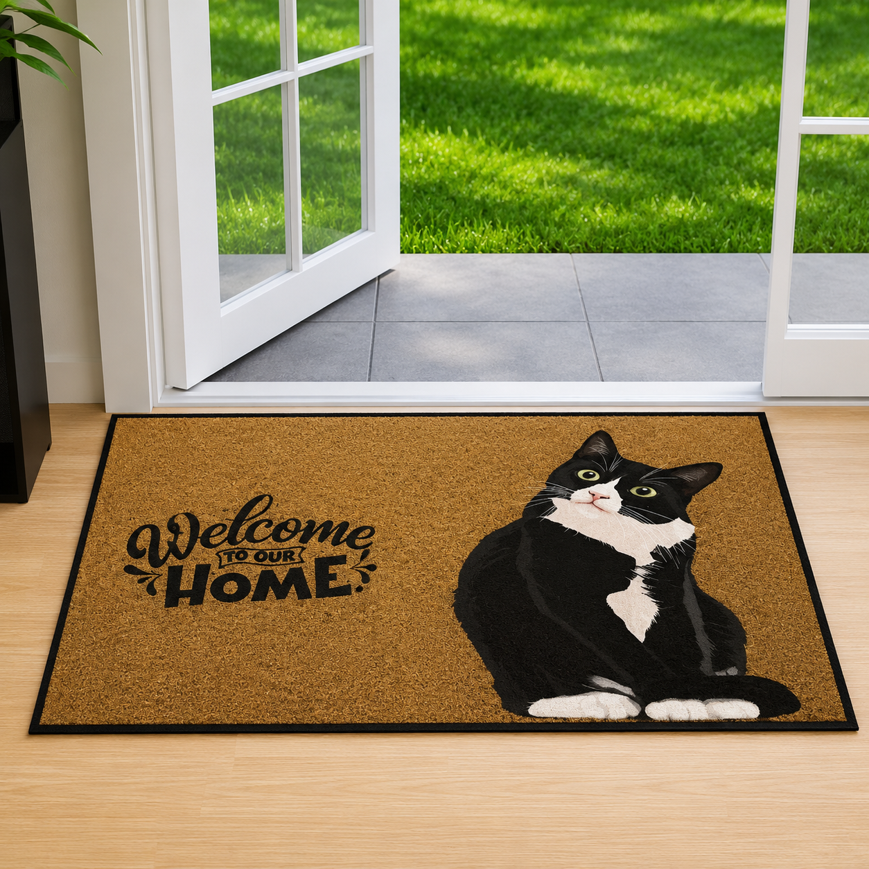 PurrEntry – Tapis de Porte en Flanelle Douce avec Motif de Chat et Fond Antidérapant