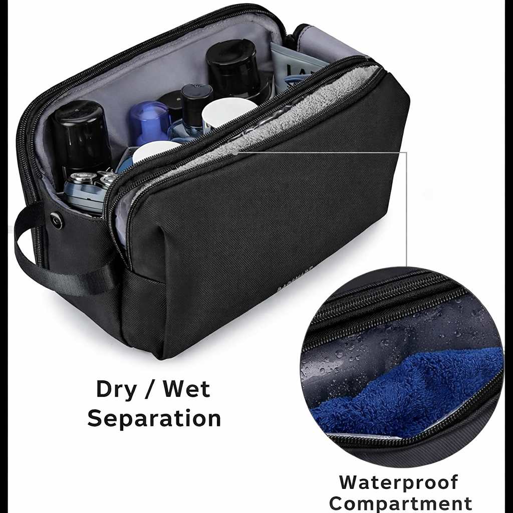 Trousse de toilette pour hommes – spacieuse avec doubles zips et compartiment étanche