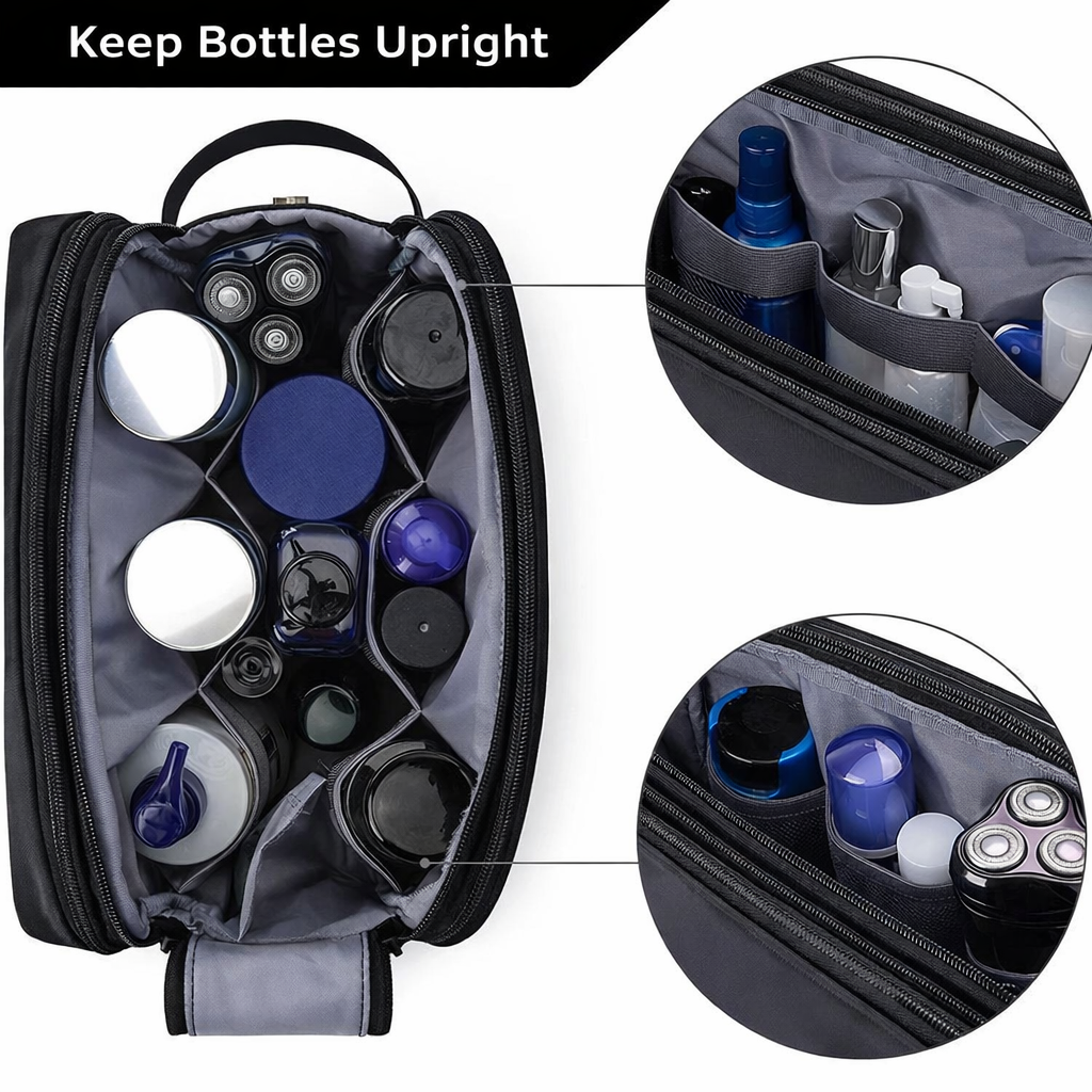 Trousse de toilette pour hommes – spacieuse avec doubles zips et compartiment étanche