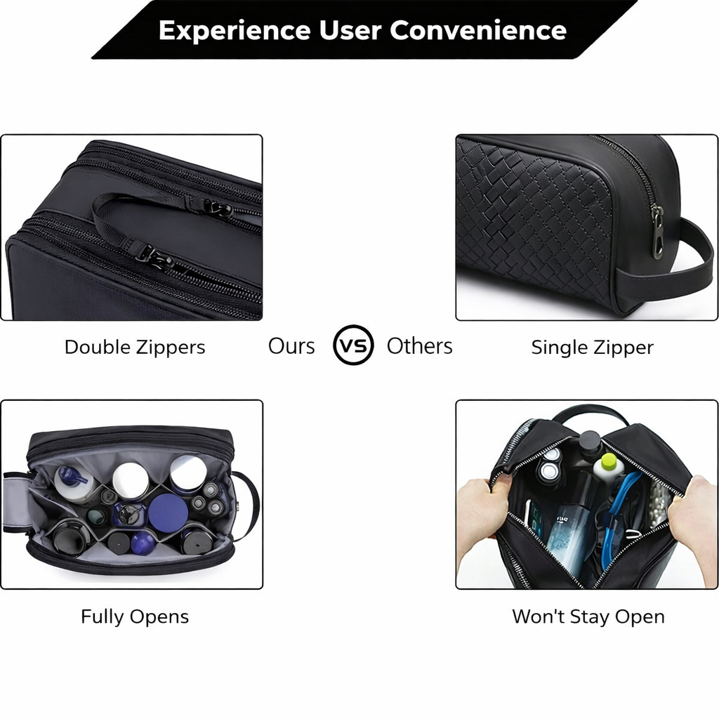 Trousse de toilette pour hommes – spacieuse avec doubles zips et compartiment étanche