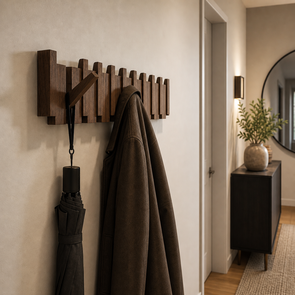 PianoHook – Porte-manteau mural en bois massif avec crochets pliables