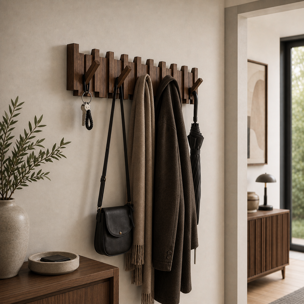 PianoHook – Porte-manteau mural en bois massif avec crochets pliables