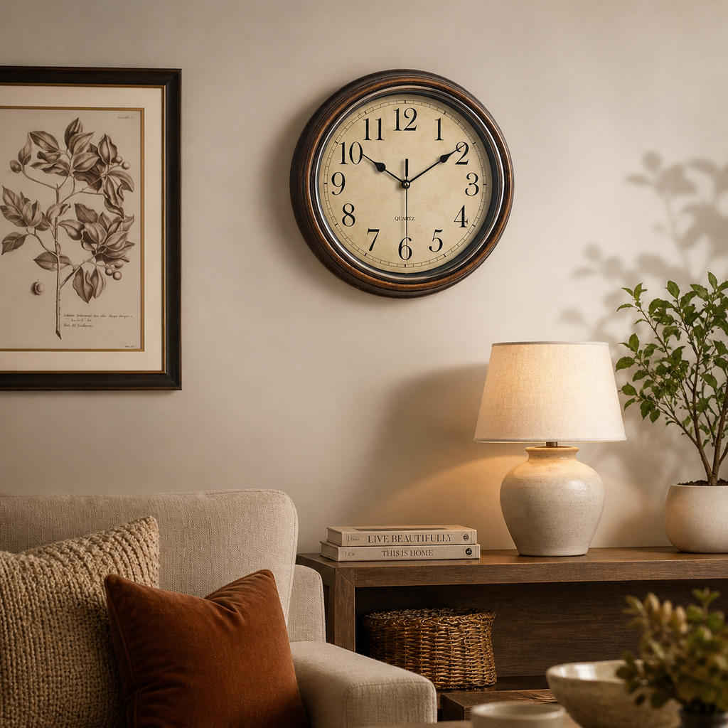 Horloge murale en bois classique – mécanisme silencieux et décoration murale intemporelle