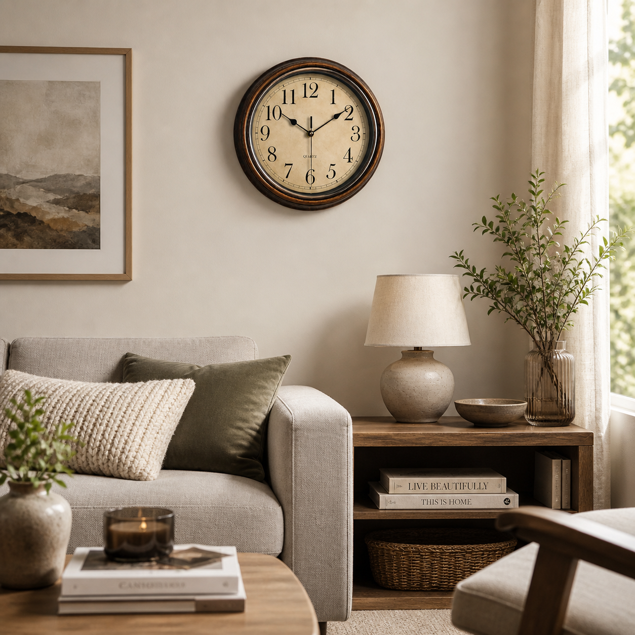 Horloge murale en bois classique – mécanisme silencieux et décoration murale intemporelle