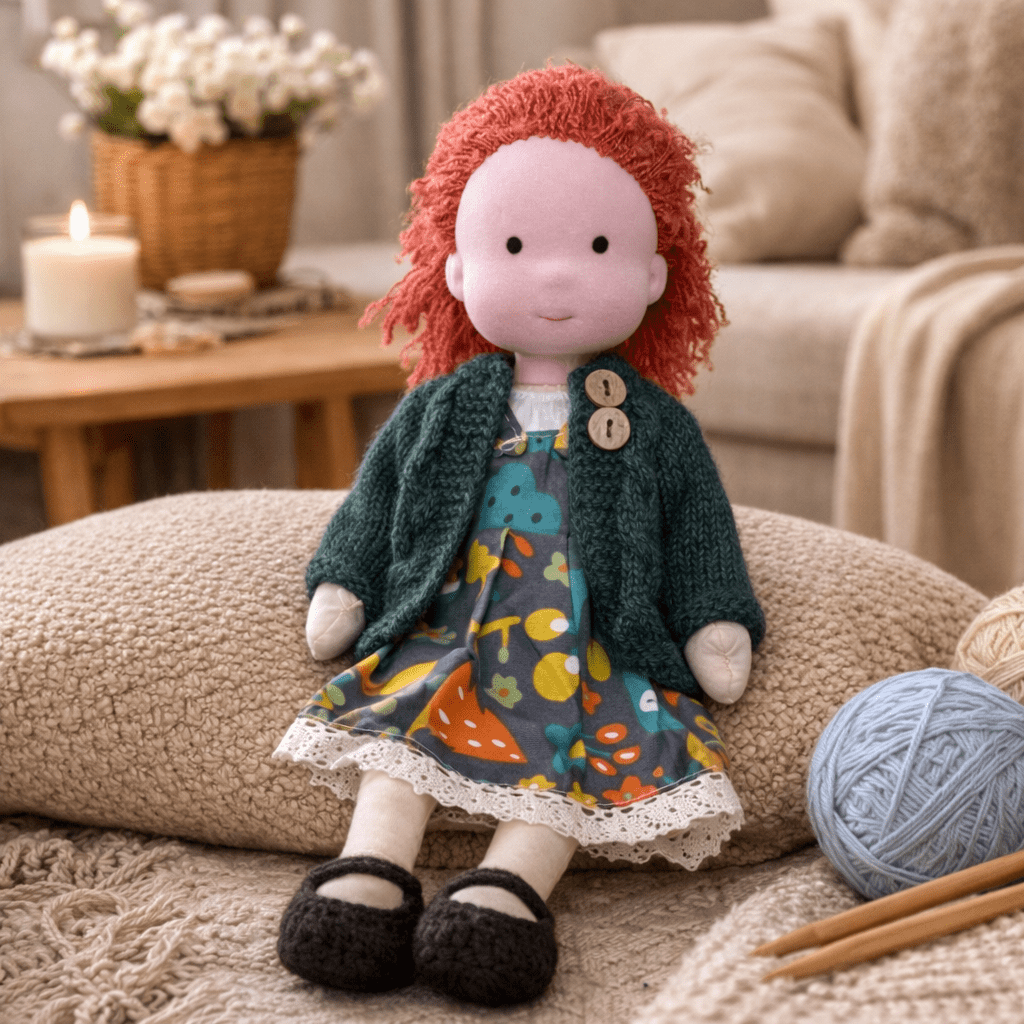 ELORA – Poupée Waldorf faite main en coton pour un jeu créatif