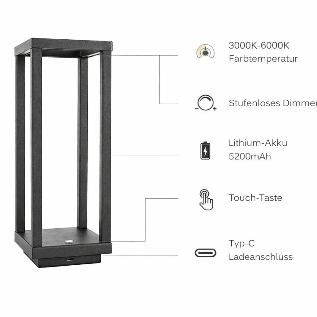 Lampe de table LED sans fil avec capteur tactile
