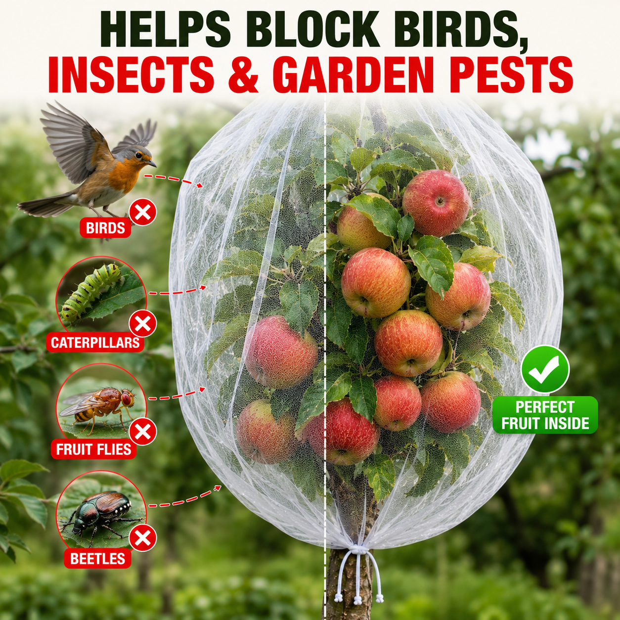 CROPSHIELD – Sacs en maille pour arbres fruitiers avec cordon de serrage